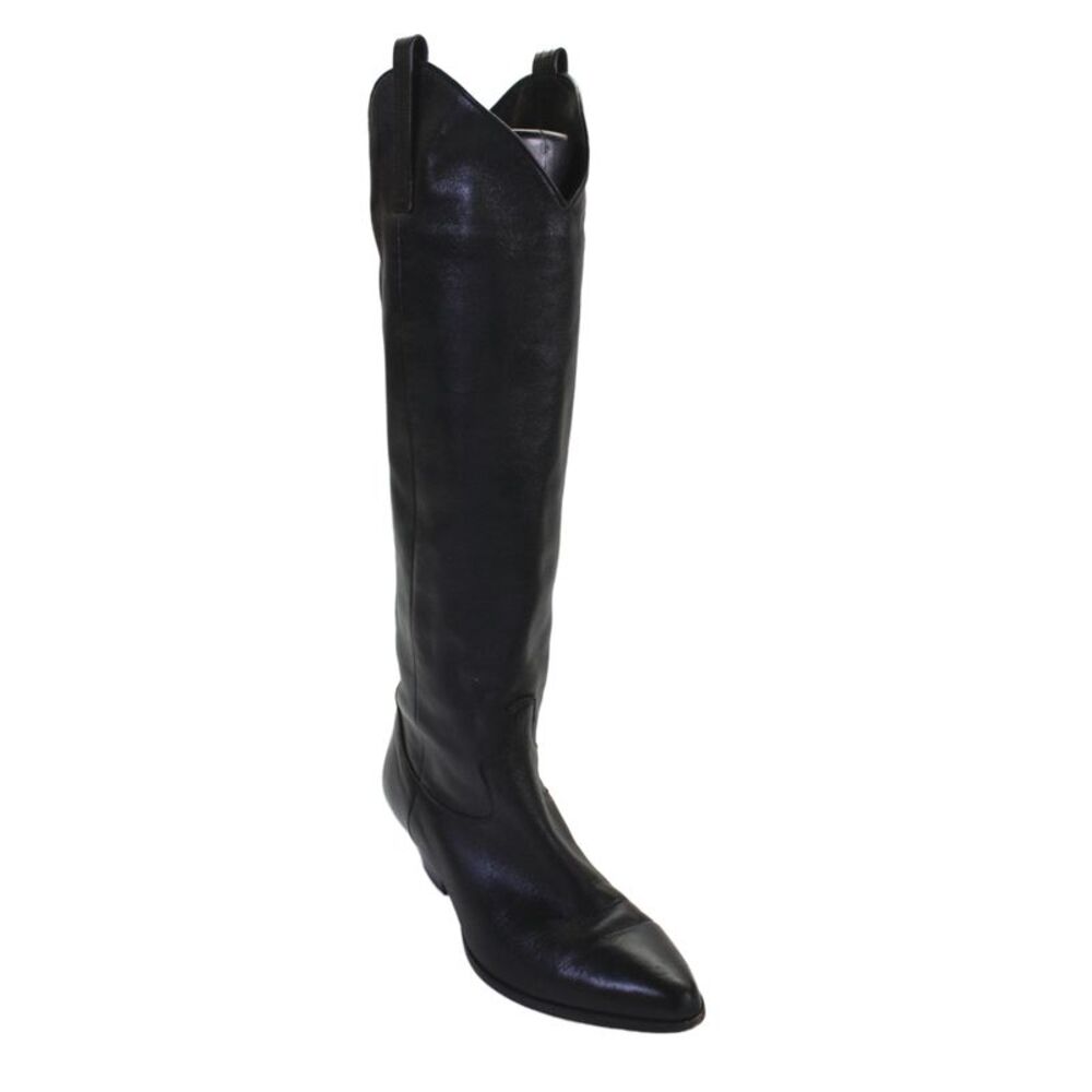 Tamara Mellon Womens Leather Pointed Toe Cowboy Knee High Boots Black Size 38 8